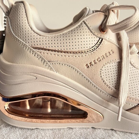 SKECHERS Womens Sz 11 Street Los Angeles UNO PRIMA Shinyair Athletic Shoes Beige - Picture 5 of 16